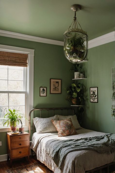 Discover how the right ceiling colors can transform your bedroom with natural light. Enhance your space effortlessly.
#ad  


#Colortrend
#wallpaint2024
 #color2024
 #DIYpainting
 ##DIYhomedecor
 #Fixhome Room Inspo Accent Wall, Green Walls And Ceiling Bedroom, Green Walls Blue Ceiling, Farmhouse Bedroom Green Walls, Light And Dark Green Bedroom, Dark Green Bedroom Painted Ceiling, Bedroom Wall And Ceiling Same Color, Calming Home Colors, Sage Green Ceiling Bedroom