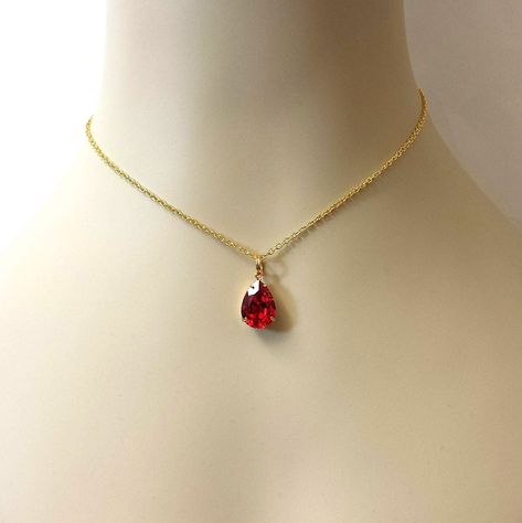 Red Ruby Necklace Gold, Ruby And Gold Jewelry, Delicate Choker Necklace, Red Pendant Necklace, Red Pendant, Jewelry Swarovski, Ruby Bracelet, Red Pendants, Swarovski Crystal Jewelry