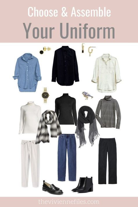 One Way to Choose and Assemble Your Uniform Minimalist Uniform Women, The Vivienne Files 2023, Vivienne Files Capsule Wardrobe, Project 333 Winter, Style Uniform Ideas, Work Uniform Ideas, Iceland Cruise, Uniform Dressing, Get Rid Of Things