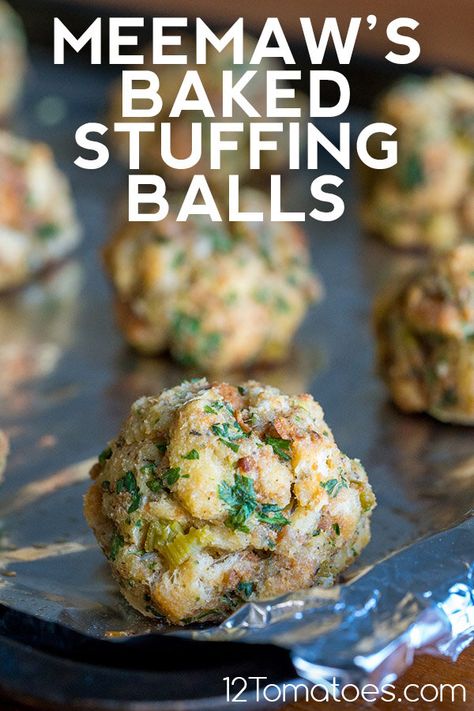 MeeMaw’s Baked Stuffing Balls Baked Stuffing, Stuffing Balls Recipe, Stuffing Balls, Savory Herb, Stuffing Mix, Thanksgiving Dishes, Stuffing Recipes, Balls Recipe, Holiday Cooking