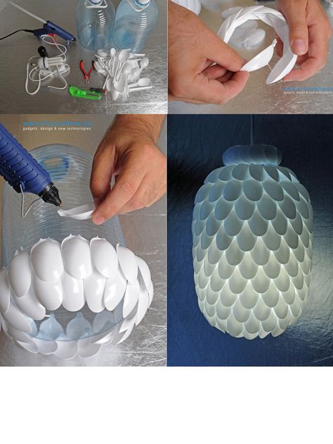 DIY Spoon Lamp, made from plastic spoons and bottle became the winner in "Ecology and Design" nomination of the «FutureNow» magazine in 2010. Spoon Lamp is a successful experiment of using materials, complex for processing and recycling, as well as an excellent example of how to turn ordinary items into design object. Easy DIY Project! Read More Here... http://www.futurenow.su/en/view_article/152/ Plastic Spoon Lamp, Spoon Lamp, Recycler Diy, Abat-jour Diy, Plastic Spoon Crafts, Kerajinan Diy, Sansevieria Plant, Spoon Crafts, Diy Lampe