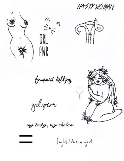 Empowerment Tattoos For Women, Female Empowerment Tattoo, Feminist Symbols, Flash Tattoo Sheet, Feminism Tattoo, Empowerment Tattoo, Stranger Things Tattoo, Feminist Tattoo, Simple Tattoos For Women