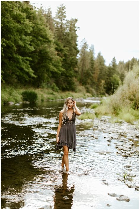 Senior Sunday Photo Shoot, Senior Pics Music Photo Ideas, Best Senior Pictures, Senior Picture Poses Creek, Photos In Water Ideas, Senior Pictures Creek Water, Fall Lake Senior Pictures, Senior Photos Near Water, Senior Pictures With Passed Loved Ones