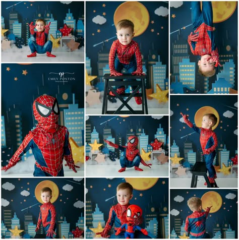 Spiderman Photo Shoot with 3 Year Old Sonny - Emily Poston Photography 4 Birthday Photoshoot Ideas, 3rd Birthday Party For Boy Spiderman, 2 Year Baby Boy Photoshoot, Spiderman Birthday Photoshoot, Spider Man Birthday Photoshoot, Spiderman Smash Cake, 4th Birthday Photoshoot Ideas Boy, Spidey Photoshoot, Spiderman Backdrop