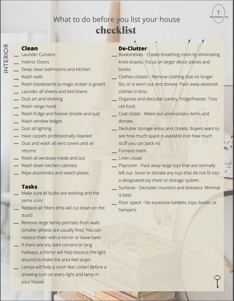 Prep Your Home to Sell - Home Ready Checklist — Jen McFadyen Selling A House Checklist, Home Selling Checklist, Open House Checklist For Sellers, Preparing To Sell Your House Checklist, Prepare To Sell Your Home, Getting House Ready To Sell Checklist, Getting Your Home Ready To Sell, Prep House To Sell, House Viewing Checklist