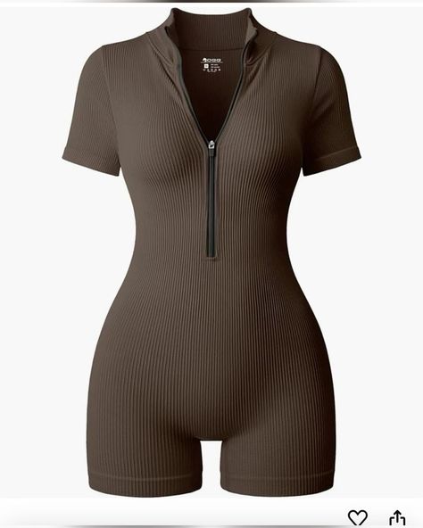 Shorts And Bodysuit Outfits, Modele Fitness, Zipper Neck, Women's Fashion Set, Body Suit With Shorts, Body Suit Outfits, Ribbed Shorts, Activewear Fashion, Athleisure Fashion