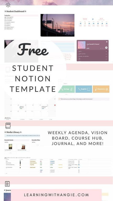 Free Aesthetic Notion Template for Students Free Aesthetic Notion Template, Notion For Students, Student Notion Template, Student Life Quotes, Notion Study, Study Planner Free, Budgeting Strategies, Template Study, Student Template