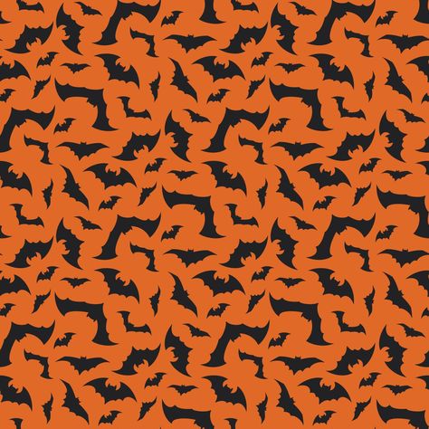 Bright pattern with black bats on an orange background. Halloween festive autumn decoration. October holiday print for paper printing, textile and design. Vector flat illustration Halloween Theme Background, Halloween Gfx Background, Halloween Seamless Pattern, Halloween Orange Aesthetic, Halloween Patterns Wallpaper, Orange Halloween Background, Autumn Aesthetic Background, Bats Background, Orange And Black Background