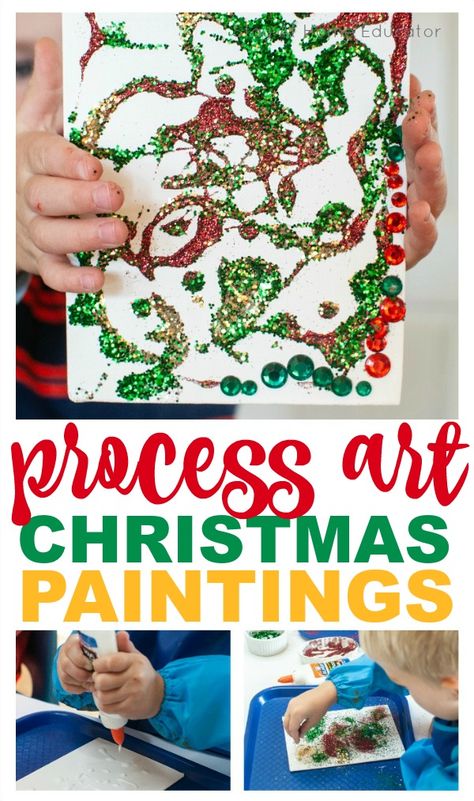 Christmas Art Projects For Preschoolers Parent Gifts, Ece Christmas Ideas, Process Art Christmas Preschool, Canvas Preschool Christmas Art, Preschool Art Activities Christmas, December Art For Preschool, Christmas Paintings Preschool, Toddler Painting Christmas Crafts, Toddler Art Christmas