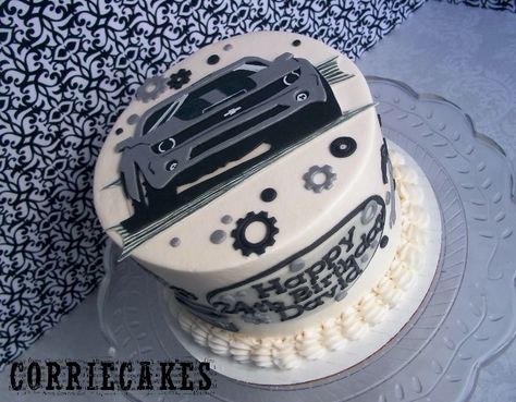 Camaro birthday cake - cake for a guy who is really into cars, especially his camaro! iced in BC with MMF decorations Car Cakes For Men, Birthday Cake For Men, Fondant Cake Tutorial, Cake For Men, Easy Minecraft Cake, Cake For Boyfriend, White Birthday Cakes, Funny Birthday Cakes, 40th Birthday Cakes