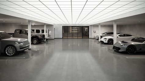 Big Car Garage, Huge Garage, Luxury Garage Aesthetic, Luxurious Car Garage, Big Garage With Cars, Huge Garage With Cars, Luxury Car Garage Aesthetic, Black Luxury Cars Garage, Car Warehouse Dream Garage