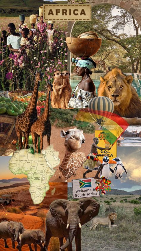 Africa Safari Clothes, Tropical Africa, Nature Collage, Travel Collage, Collage Art Projects, Vacation Goals, Africa Safari, African People, Africa Art