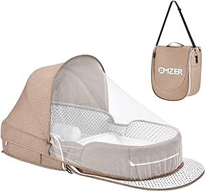 omzer Baby Travel Bassinet Portable - Foldable Carry Bag Bassinet Anti-Pressure Baby Co-Sleeper Bed Lightweight Travel Pod Infant Travel Bed with 2-1 Mosquito & Canopy Beige Co Sleeper Bed, Baby Co Sleeper, Portable Baby Bed, Travel Bassinet, Beige Baby, Travel Bed, Co Sleeper, Sleeper Bed, Portable Crib