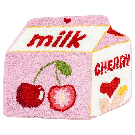 Fun Bath Rugs, Cherry Bathroom Decor, Cute Rugs For Bedrooms, Cute Pink Bathroom, Peachy Clean Bath Mat, Fruit Rug, Cherry Bathroom, Cute Welcome Mat, Milk Cartoon