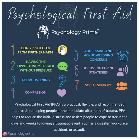 Psychological First Aid (PFA) is a practical, flexible, and recommended approach to helping people in the immediate aftermath of trauma. PFA helps to reduce the initial distress and assists people to cope better in the days and weeks following a traumatic event, such as a disaster, workplace accident, or assault. Psychological First Aid, Quotes Self Care, Best Friend Quotes Meaningful, Quotes Meaningful, Quotes Self, Best Friendship Quotes, Happiness Quotes, Active Listening, Respect Yourself