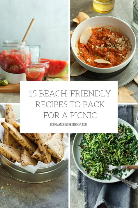 15 Beach-Friendly Recipes to Pack for a Picnic - From drinks to dessert, with fresh wraps and hearty salads in between, these paleo and vegan picnic recipes are easy to pack up and bring to the beach. #beach #picnic #paleo #vegan #recipes Beach Picnic Inspiration, Homemade Picnic Food, Paleo Picnic Food, Beach Picnic Dinner Ideas, Vegan Beach Food Ideas, Beach Picnic Menu Ideas, Paleo Picnic Food Ideas, Packed Picnic Lunch Ideas, Picnic Food Ideas Beach