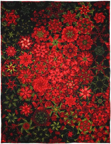 = free pattern = Poinsettia Millefiori Quilt, 44"x59", by Marinda Stewart  for Michael Miller Fabrics Millefiori Quilts, One Block Wonder, Kaleidoscope Quilt, English Paper Piecing Quilts, Quilt Modernen, Red Poinsettia, Pretty Quilt, Michael Miller Fabric, Hexagon Quilt