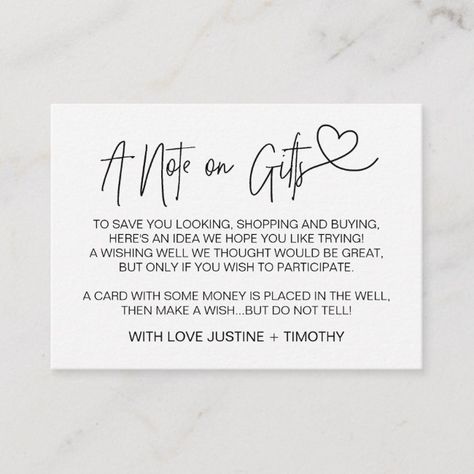 A Note On Gifts, Note On Gifts, Wishing Well Wedding, Bday Themes, Wedding Wishing, Bridal Registry, Wedding Money, Black Invitation, Engagement Invitations