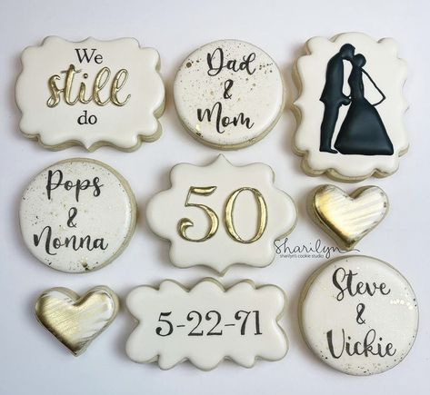 50 Years Cookies Decorated, 40th Anniversary Cookies Decorated, 60th Anniversary Cookies Decorated, 60th Wedding Anniversary Cookies, 40th Anniversary Cookies, Anniversary Party Ideas For Parents, 50th Wedding Anniversary Cookies, Anniversary Cookies Decorated, Anniversary Sugar Cookies