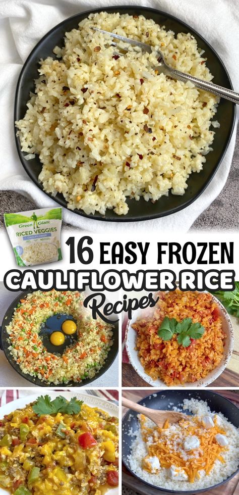 Easy Frozen Cauliflower Rice Recipes (Keto & Low Carb) Dishes With Cauliflower Rice, Things To Do With Cauliflower Rice, Cauliflower Rice Crockpot Recipes, Low Cal Cauliflower Rice Recipes, Creamy Riced Cauliflower Recipes, Cauliflower Rice Meal Recipes, Riced Cauliflower Ideas, Frozen Coliflower Recipes Rice, Recipe With Riced Cauliflower