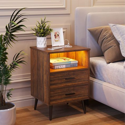 Unusual Bedside Tables, Wooden Bed Side Table, Bed Side Table Design, Small Sectional Sofa, Side Bed, Nightstand With Charging Station, Bedside Table Design, End Tables With Drawers, Side Table Decor