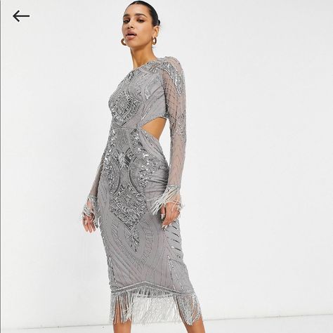 New With Tags Nwt Asos Starlet Backless Cut-Out Maxi Dress Silver Beads/Crystals/Embellishments Size 2 Us (6 Au) Asos Wedding Dress, Midi Dress Wedding Guest, Party Outfits Night, Velvet Slip Dress, Missguided Dress, Velvet Midi Dress, Dress Wedding Guest, Cutout Maxi Dress, Dress Silver