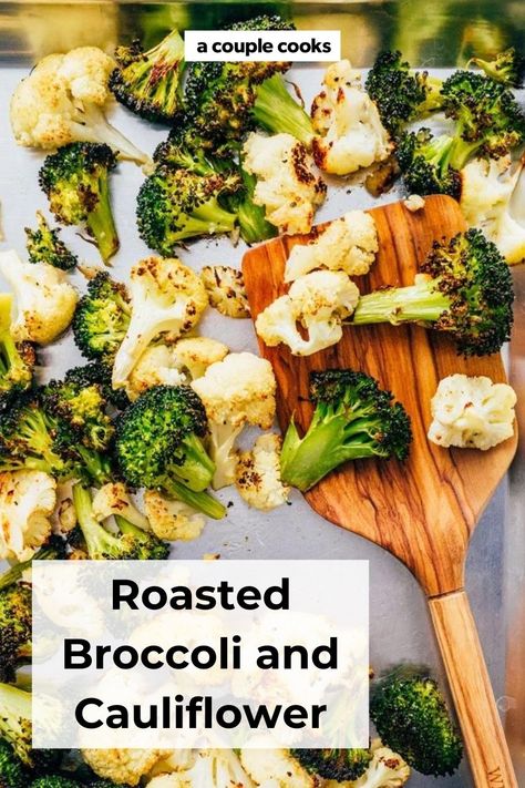 Roasted broccoli and cauliflower is an irresistibly easy side dish! Here's how to roast the two vegetables to perfection. #broccoli #cauliflower #roastedbroccoli #roastedcauliflower #roastedbroccoliandcauliflower #sidedish #easysidedish #vegansidedish #healthysidedish Side Dishes Broccoli, Roasted Broccoli And Cauliflower, Best Roasted Vegetables, Daniels Fast, Cauliflower And Broccoli, Vegan Info, Recipes Cauliflower, Christmas Vegan, A Couple Cooks