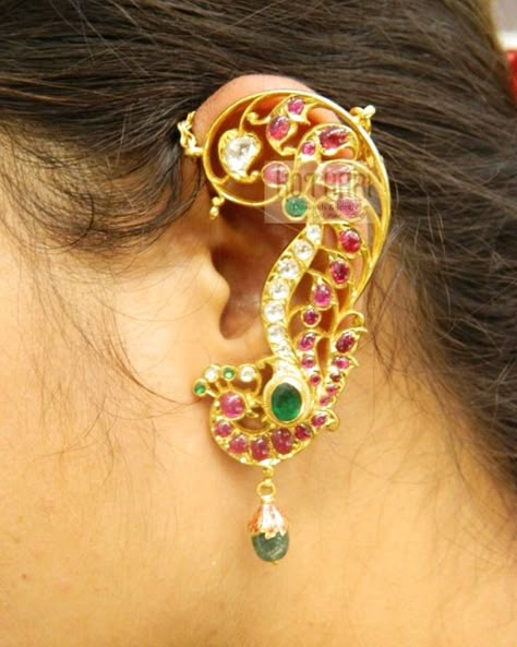 Peacock full ear covering earring Full Ear Earrings, Double Ear Piercing, Earrings Jhumka, Temple Jewellery Earrings, Mouse Earrings, Gold Jhumka Earrings, Minnie Mouse Earrings, Beaded Necklace Designs, Antique Bridal Jewelry