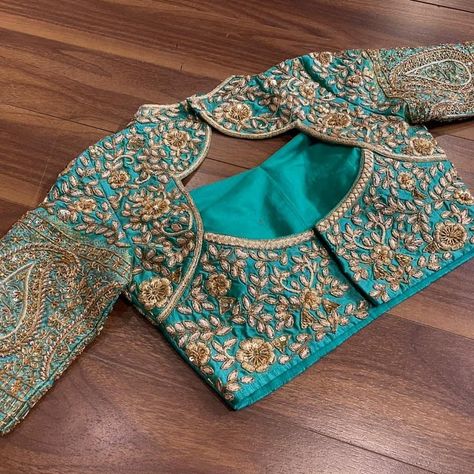 Latest Heavy Blouse Design, Unique Embroidery Designs For Blouse, Blaus Design Latest For Chaniya Choli, Blue Bridal Blouse Designs, Heavy Blouse Designs Latest, Traditional Blouse Designs Weddings, Back Open Blouse Designs, Heavy Maggam Work Blouse Designs Latest, Blouse Designs Latest For Marriage