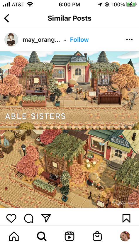 Able Sisters Animal Crossing Ideas Cottagecore, Abel Sisters Animal Crossing Design Ideas, Able Sisters Animal Crossing Design Ideas, Able Sisters Acnh Ideas, Acnh Sable Sisters Ideas, Able Sisters Ideas Acnh, Ables Sisters Animal Crossing Ideas, Acnh Abel Sisters Ideas, Animal Crossing Town Core