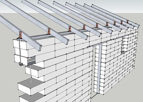 Wall Construction Detail, Concrete Building Blocks, Roof Truss Design, Earth Bag Homes, Concrete Block Walls, Steel Structure Buildings, House Roof Design, House On Stilts, A Frame House Plans