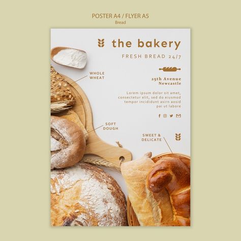 Always fresh bread poster template Free ... | Free Psd #Freepik #freepsd #flyer Bread Menu Design, Bread Poster Design, Bread Ads, Japan Bread, Baking Poster, Fresh Poster, Cafe Menu Design, Cafe Posters, Poster Food