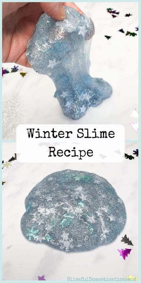 Winter Slime Recipe and How to Host a Slime Station! | Blissful Domestication Winter Slime, Slime Station, Winter Break Activities, January Activities, Winter Activities Preschool, Winter Activities For Kids, Winter Preschool, Winter Crafts For Kids, Slime Recipe