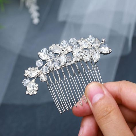 PRICES MAY VARY. Rhinestones wedding hair pieces is made of soft alloy wire, pearls,crystal ，rhinestone and comb.High quality workmanship,flexible design is very comfortable to wear. Hair jewelry designed with genuine crystal beads & gemstones. suitable for all hair style designed and creative; different styles have subtle differences in how you show your hair. Hair decoration exquisite design makes you elegant and beautiful, and attract everyone's eyes, suitable for weddings,anniversary, honeym Wedding Hair Pins Crystal, Bridal Hair Half Up, Bride Wedding Hair, Pearl Hair Piece, Hair Comb Accessories, Wedding Hair Comb, Prom Ideas, Bridesmaid Accessories, Wedding Hair Pins