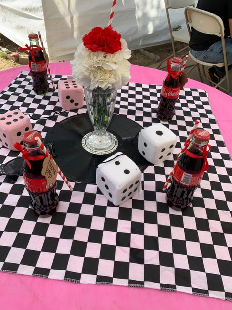 Grease Quinceanera Ideas, Rockabilly Theme Party, 50 Theme Party Ideas 50s Diner, 50s Birthday Party Theme 1950s Table Decorations, 50s Sock Hop Party Table Ideas, 50s Hoco Theme, Greaser Birthdays, Greaser Party Theme, 1950s Birthday Party Theme For Men