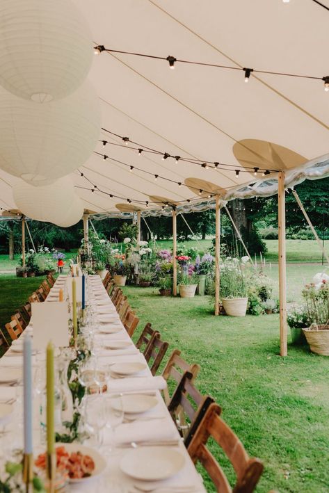 Midsommer Theme Wedding, Garden Wedding Casual, How To Do A Backyard Wedding, Tent Wedding Colorful, Wedding Tent Alternatives, Backyard Tent Wedding On A Budget, Quaint Wedding Ideas, Summer Wedding Tent, Garden Wedding Uk