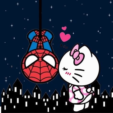 Hello Kitty & Spider-Man Kissing #hellokittyshop #tattoomodel #hellokittystore #tattoolife #hellokittysg #hellokittypink #hellokittyfan Hello Kitty And Spiderman, Kitty Spiderman, Spiderman, Hello Kitty, Kitty, Iphone