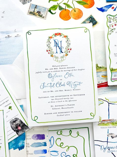 Boston Wedding Invitations, Cohasset Massachusetts, Italian Wedding Invitations, Crest Invitation, Wedding Invitations Watercolor, Whimsical Wedding Invitations, Massachusetts Wedding Venues, Taylor Wedding, Colorful Wedding Invitations