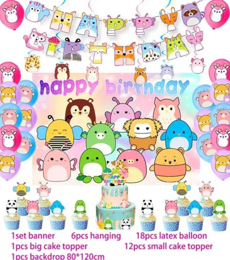 SQUISHMALLOWS Party Decoration Balloon Banner Backdrop Tableware Plates Super cute for every Squishmallow fan, you get what you see in the picture, whats included underneath each picture, please allow 2 to 3 weeks for delivery since is the newest and super hot design CHOKING HAZARD – Children under 8 yrs. can choke or suffocate on uninflated or broken balloons. Adult supervision required. Keep uninflated balloons from children. Discard broken balloons at once. Squish Mellow Party Ideas, Kawaii Party Ideas, Squishmallow Birthday Party Ideas, Squishmallows Party, Squishmallow Birthday Party, Squishmallow Party, Squish Mellow, Decoration Backdrop, Decoration Balloon