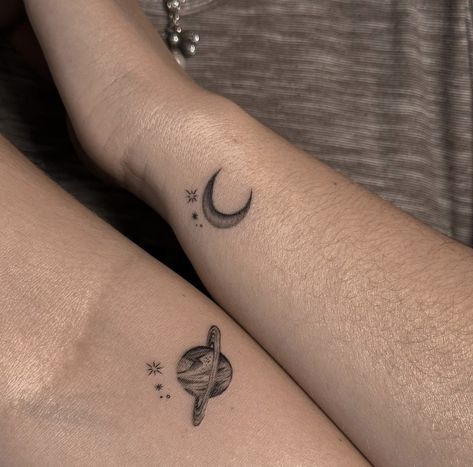 Live You To The Moon And To Saturn, Noon And Saturn Tattoo, Love You To Moon And To Saturn Tattoo, Moon And Saturn Matching Tattoo, Moon To Saturn Tattoo, Taylor Swift Couple Tattoo, I Love You To The Moon And To Saturn Tattoo, Taylor Swift Moon And Saturn Tattoo, Moon And Saturn Tattoo Taylor Swift Matching