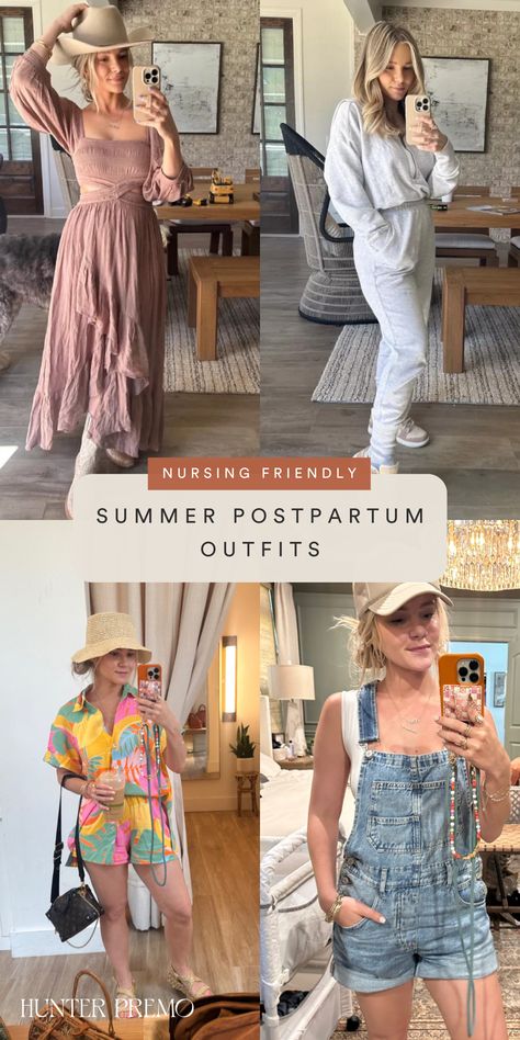 Postpartum Summer Outfit, Postpartum Outfits Spring Casual, Nursing Friendly Outfits Spring, Nursing Summer Outfits, Cute Postpartum Outfits Summer, Postpartum Beach Outfit, Mom Pooch Outfit Summer, Postpartum Clothes Summer, Postpartum Nursing Outfits