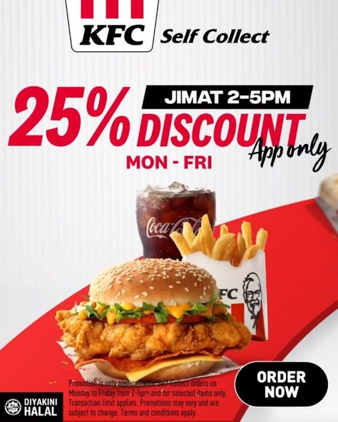 KFC Self Collect Weekday 2pm - 5pm 25% Discount Promotion Kfc Poster, Kfc Design, Kfc Delivery, Phd Dissertation, Marketing Case Study, Food Discount, Food Promotion, Nursing Diagnosis, Promotion Poster