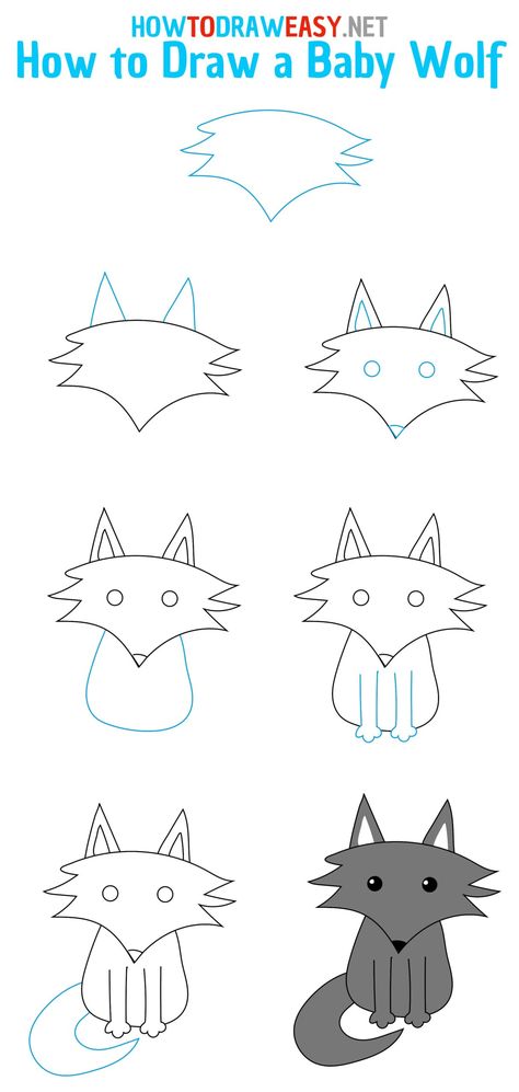 How To Draw A Cartoon Wolf, Wolf Drawing Easy Step By Step, Draw Wolf Easy, How To Draw A Wolf Easy, Step By Step Wolf Drawing, How To Draw A Wolf Step By Step, Wolf Cartoon Drawings, Alaska Doodles, Draw A Wolf Easy