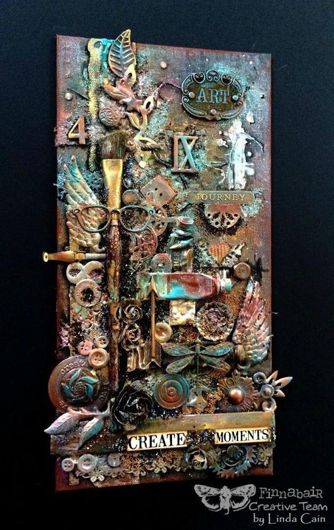 FRIENDS in ART: Create Moments - Art Collage Tutorial on blog using Finnabair products. Kunst Collages, Steampunk Mixed Media Art, Shaun Tan, Steampunk Mixed Media, Altered Canvas, Steampunk Crafts, Mixed Media Art Canvas, Mixed Media Crafts, Watercolor Artists