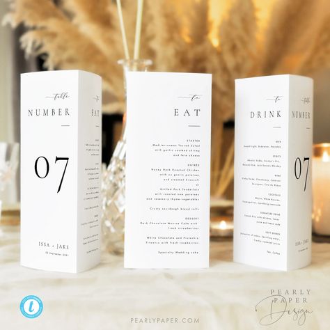 Wedding Table Menus, Wedding Ceremony Programs Template, Elegant Wedding Menu, Menu Table, Table Number Template, Unplugged Wedding, Minimalist Tables, Wedding Menu Template, Diy Brides