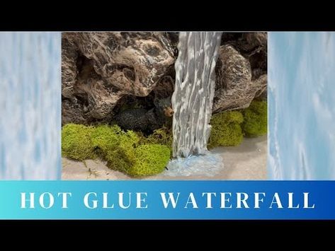 (61) Create a Waterfall Using Hot Glue - Easy Cheap Accessory for your Halloween or Christmas Village! - YouTube Christmas Village Waterfall Diy, Christmas Village Set Up Ideas Diy, Diy Christmas Village Accessories, Hot Glue Waterfall, Village Backdrop, Lemax Halloween, Diy Waterfall, Frozen Pond, Christmas Village Accessories