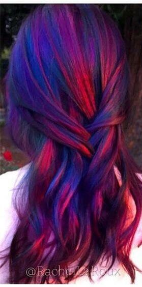 Blue And Red Hair, Red Purple Hair, Royal Blue Hair, Blue Purple Hair, Diy Hair Dye, Blue Ombre Hair, Dyed Hair Purple, Creative Hair Color, Split Hair