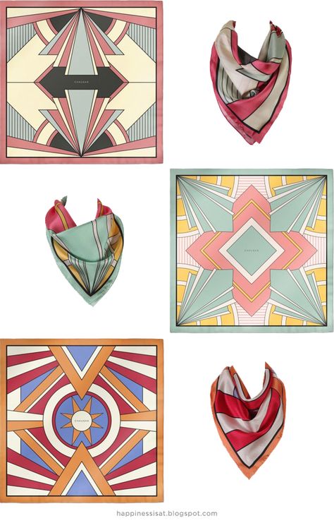 Art Deco Pattern Design, Vector Illustration Art, Scarf Photography, Print Scarf Design, Scarf Display, Scarf Designs, Silk Scarf Design, Luxury Silk Scarves, Art Deco Illustration