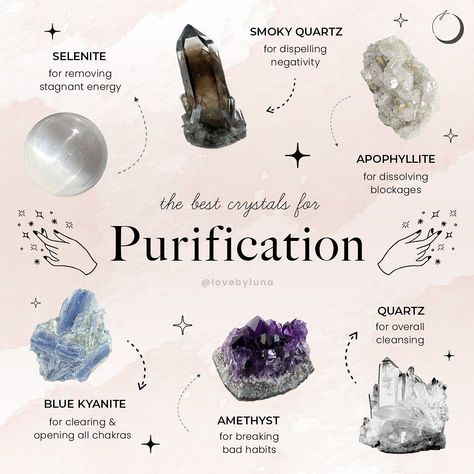 Love By Luna® on Instagram: “Virgo season is a great time for cleansing, purifying, and healing 💧 If you're in need of an energetic refresh or want to leave old habits…” قلادات متدلية, Crystal Healing Chart, Soya Mumu, Virgo Season, Crystal Vibes, Best Crystals, Crystal Guide, Crystal Aesthetic, Break Bad Habits