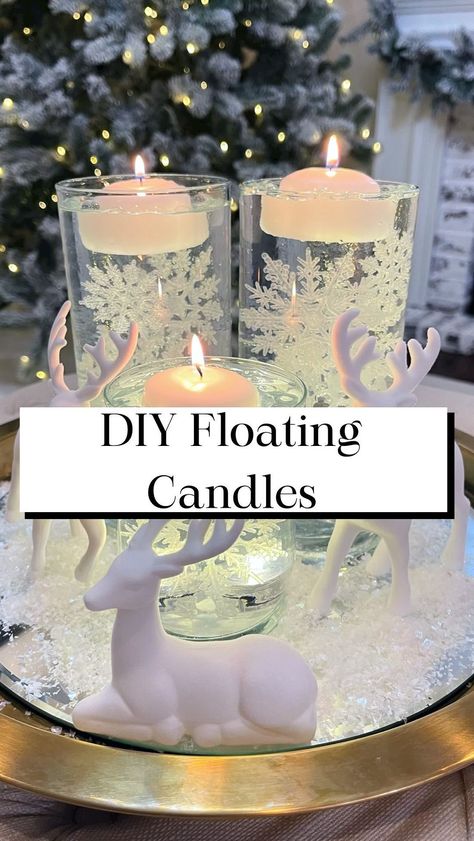 Christmas Floating Candles, Water Beads Centerpiece, Mini Reindeer, Floating Candle Vase, Holiday Centerpieces Christmas, Snowflake Centerpieces, Water Candles Diy, Diy Floating Candles, Floating Candle Centerpieces